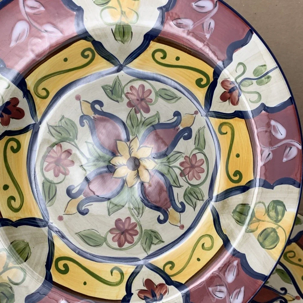 Pier 1 Vallarta Salad Bread Plates Handpainted Earthenware Floral Boho Set/2